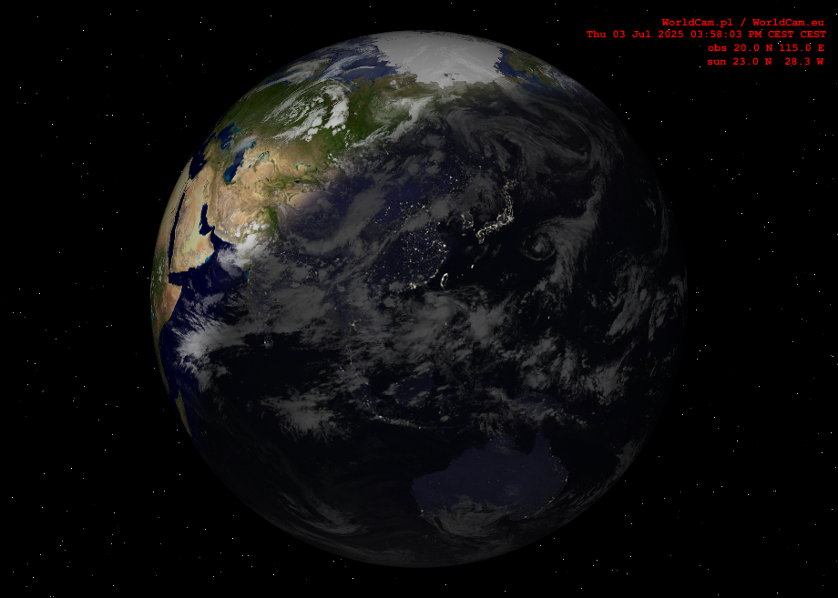 Sunlight map orthographic - Asia