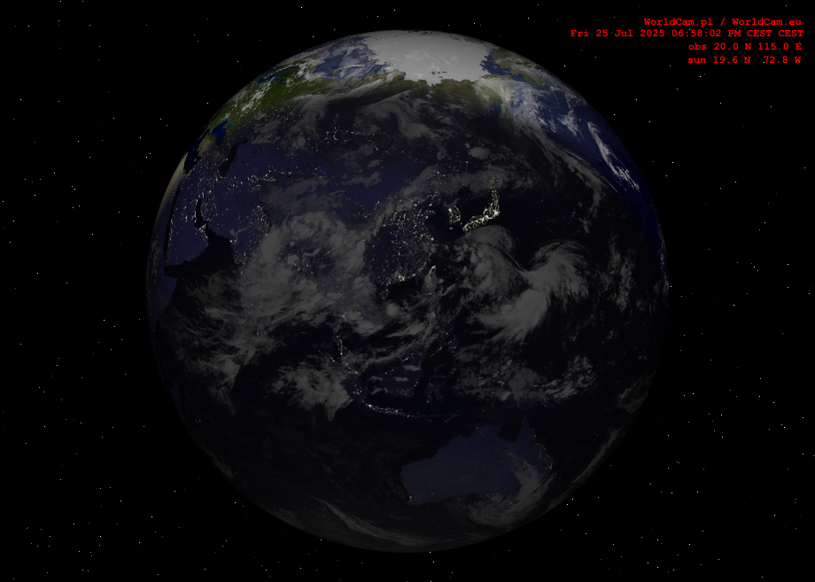 Sunlight map orthographic - Asia