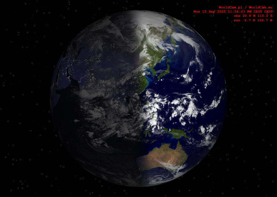 Sunlight map orthographic - Asia