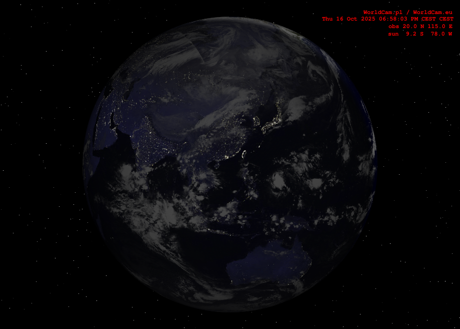 Sunlight map orthographic - Asia