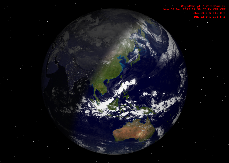 Sunlight map orthographic - Asia