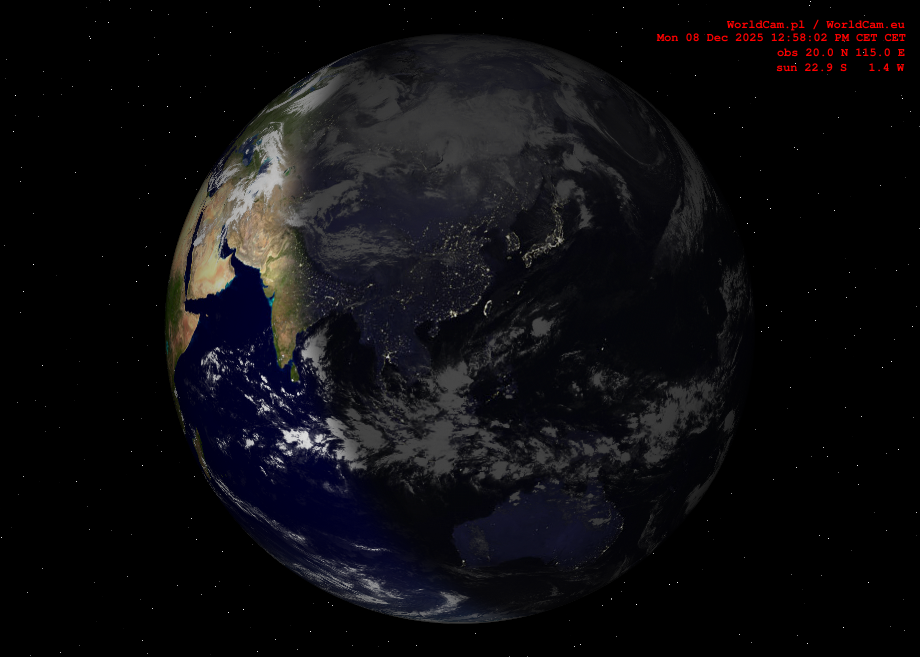 Sunlight map orthographic - Asia