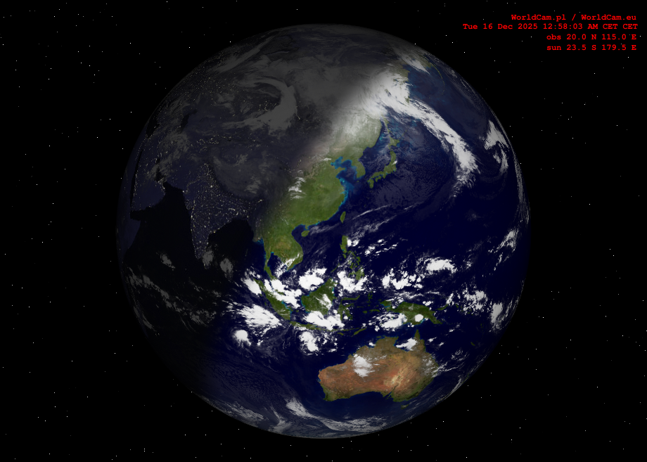 Sunlight map orthographic - Asia