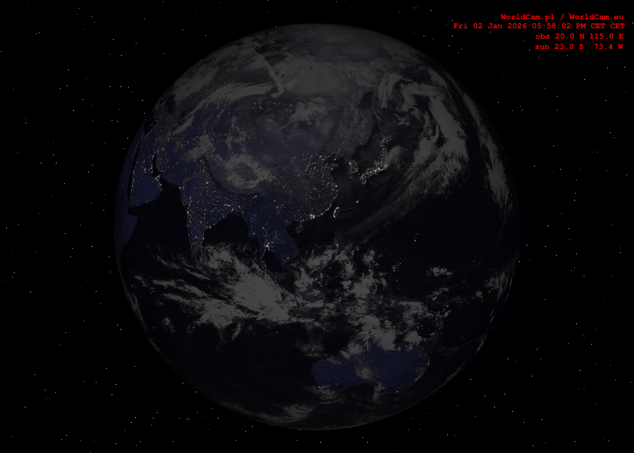 Sunlight map orthographic - Asia