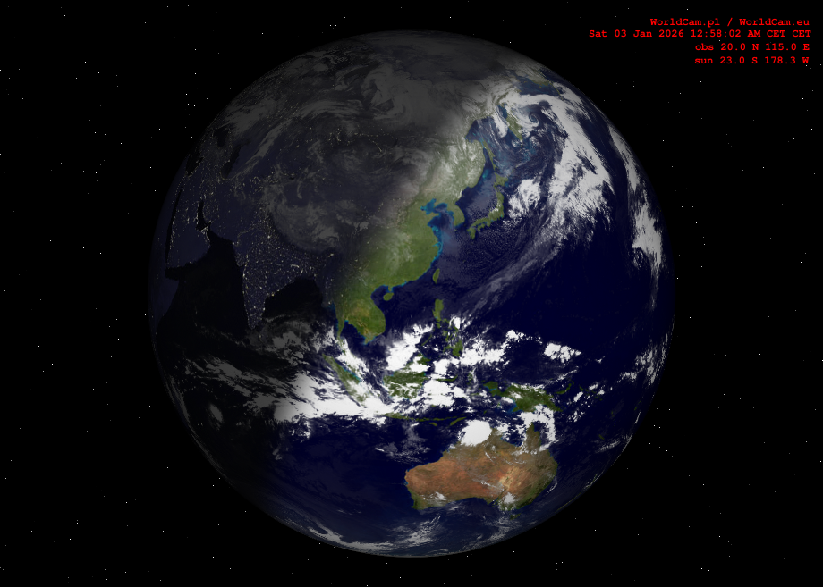 Sunlight map orthographic - Asia