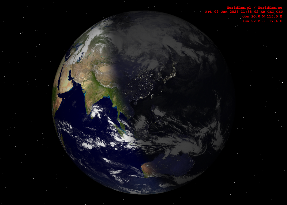Sunlight map orthographic - Asia