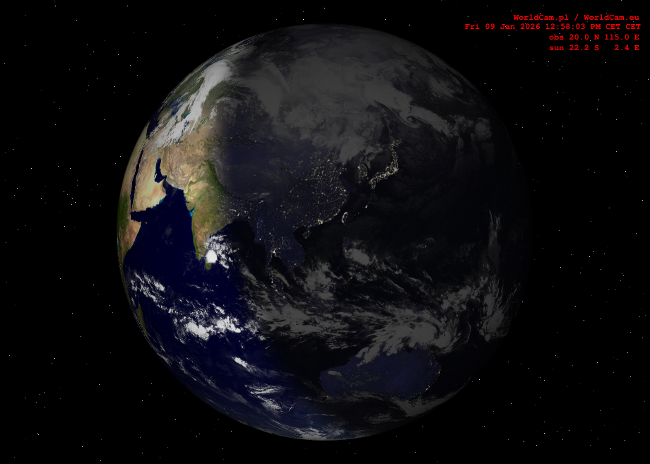 Sunlight map orthographic - Asia