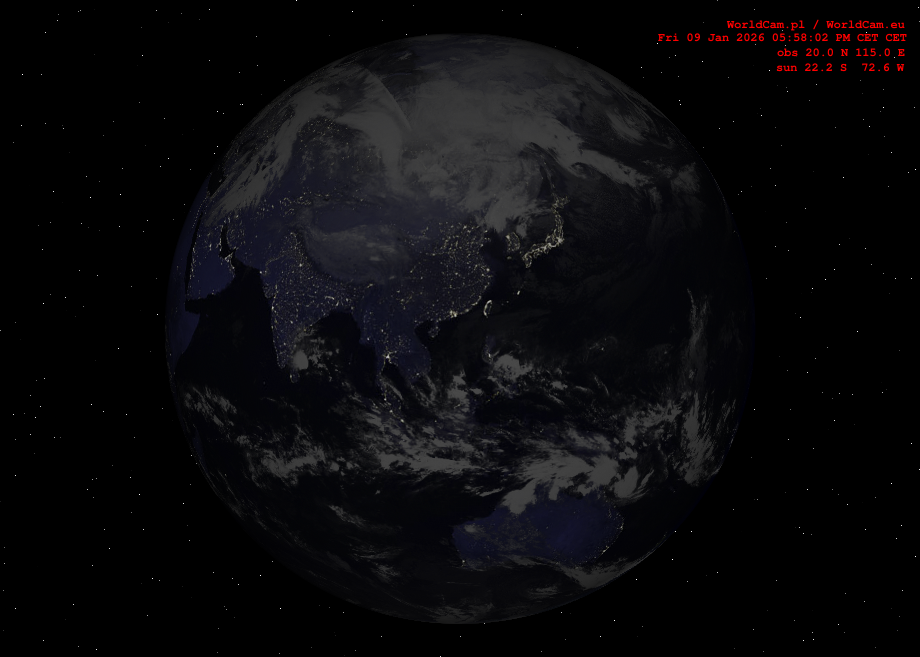 Sunlight map orthographic - Asia