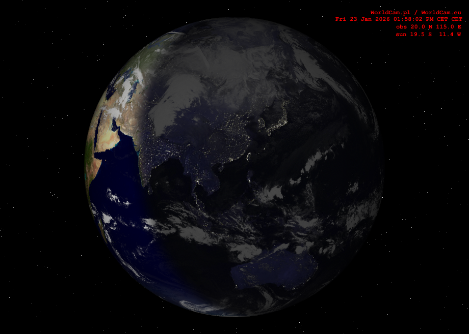 Sunlight map orthographic - Asia