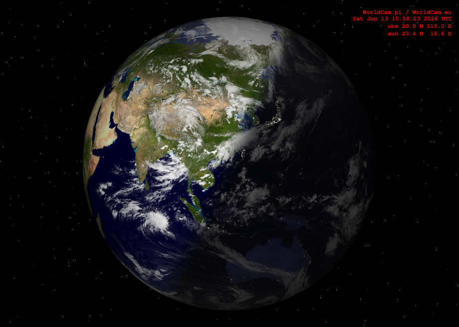 Sunlight map orthographic - Asia