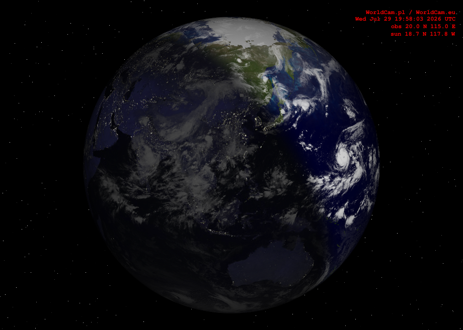 Sunlight map orthographic - Asia