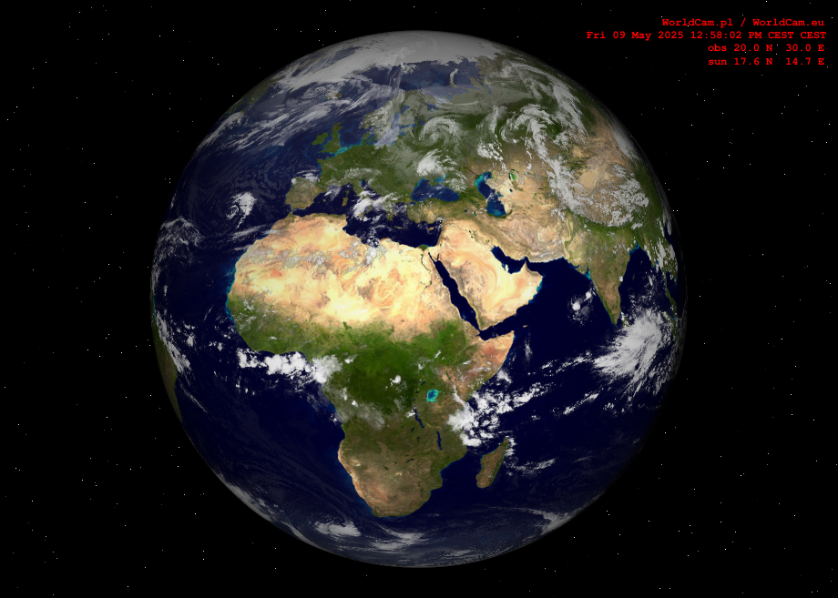 Sunlight map orthographic - Europe, Africa