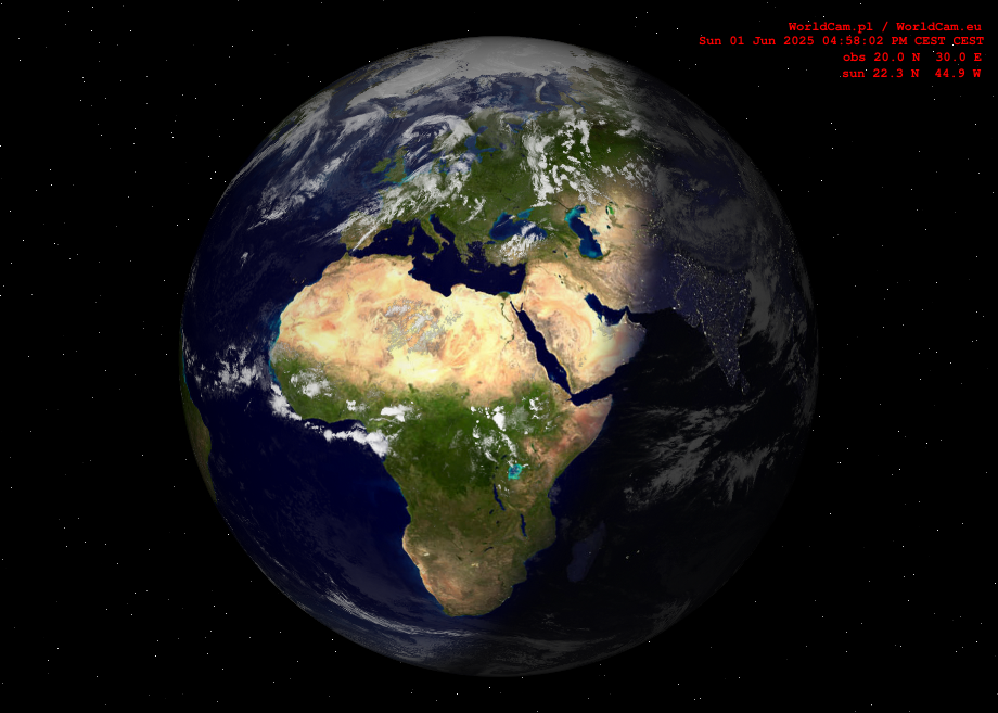 Sunlight map orthographic - Europe, Africa
