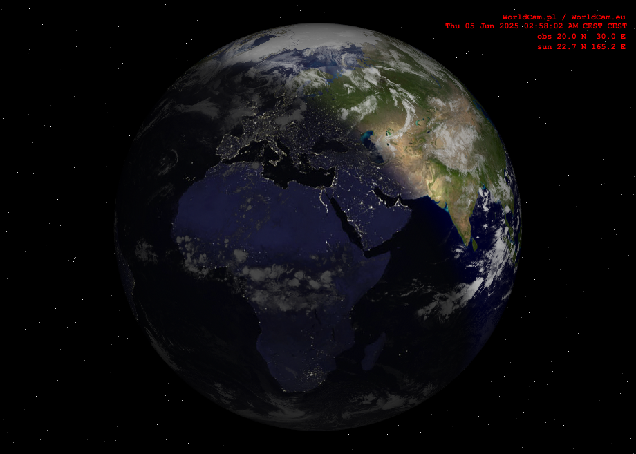 Sunlight map orthographic - Europe, Africa