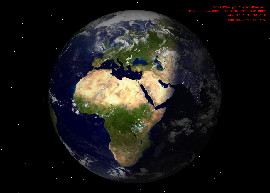 Sunlight map orthographic - Europe, Africa