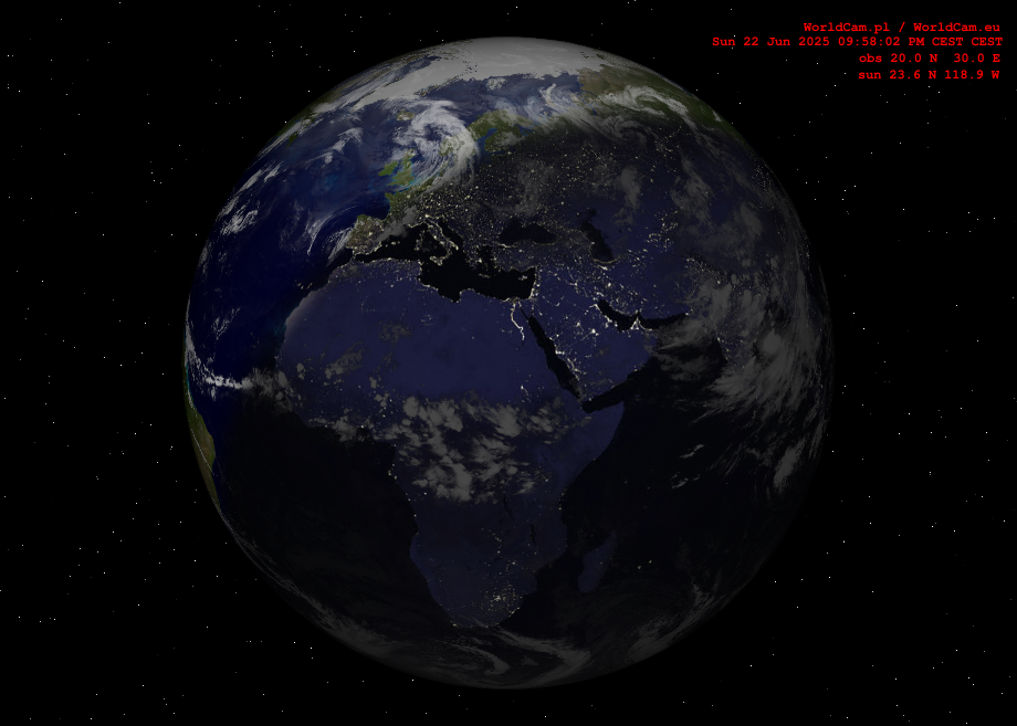 Sunlight map orthographic - Europe, Africa