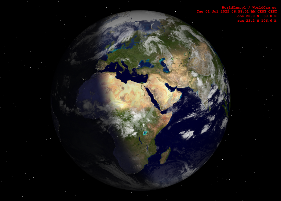 Sunlight map orthographic - Europe, Africa