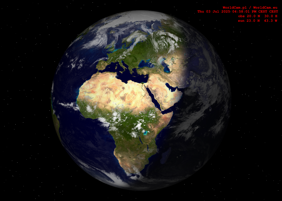 Sunlight map orthographic - Europe, Africa