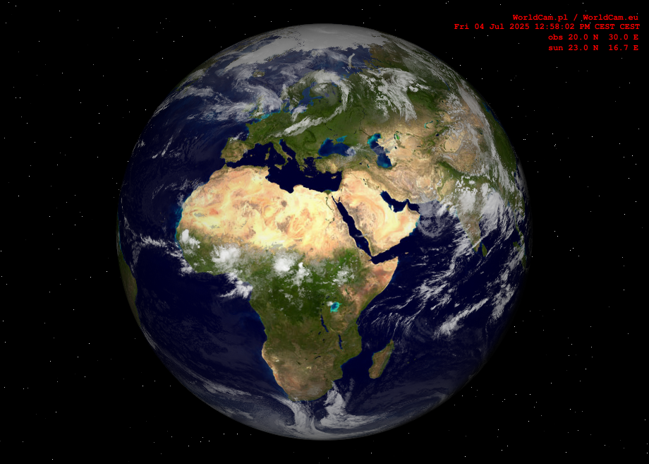 Sunlight map orthographic - Europe, Africa