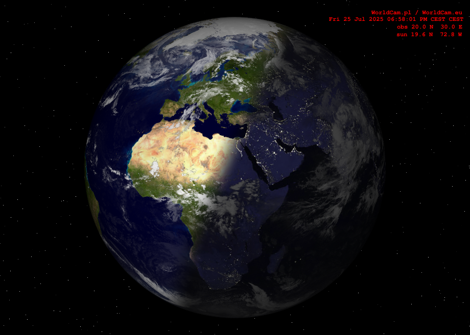 Sunlight map orthographic - Europe, Africa