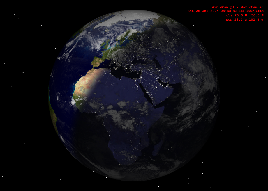 Sunlight map orthographic - Europe, Africa