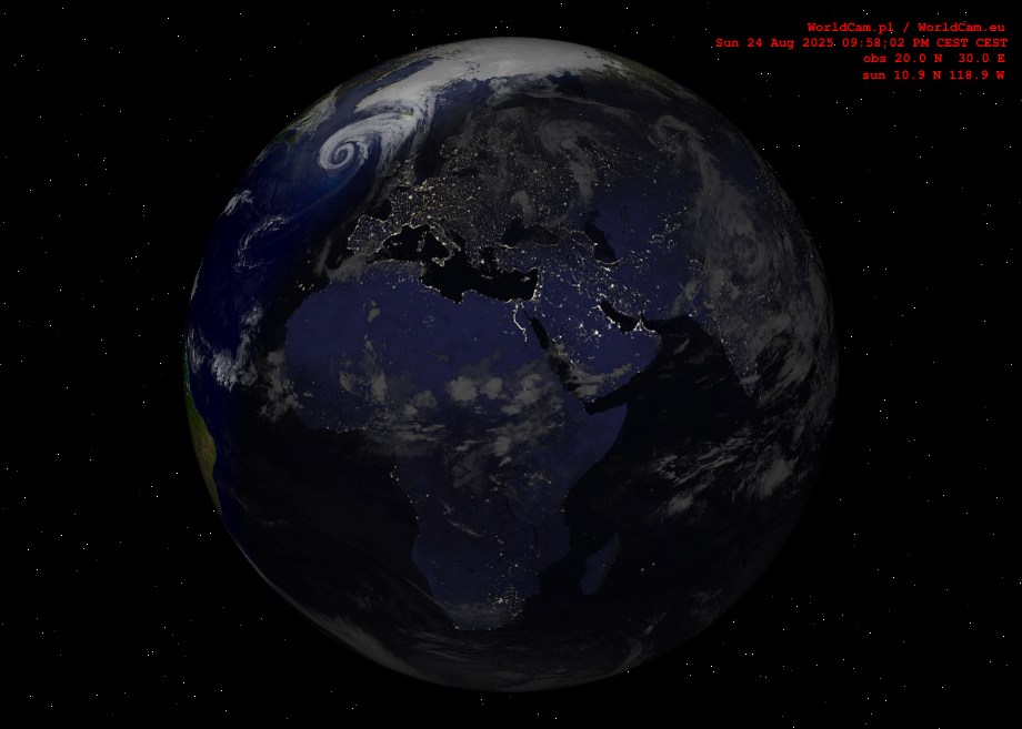 Sunlight map orthographic - Europe, Africa