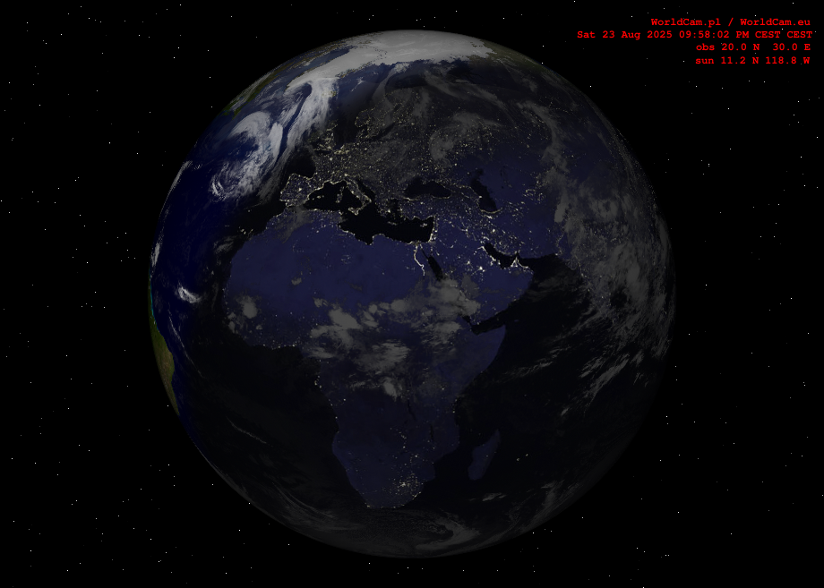 Sunlight map orthographic - Europe, Africa