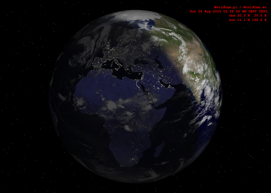 Sunlight map orthographic - Europe, Africa