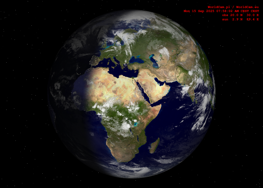 Sunlight map orthographic - Europe, Africa
