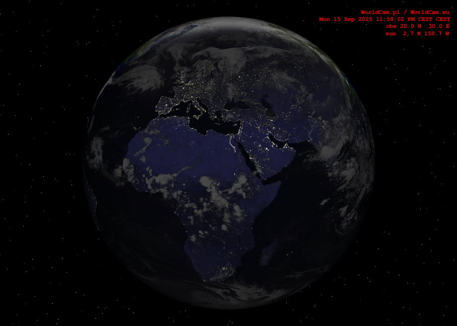 Sunlight map orthographic - Europe, Africa