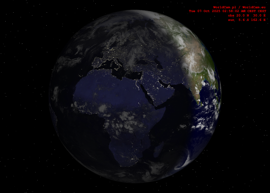Sunlight map orthographic - Europe, Africa