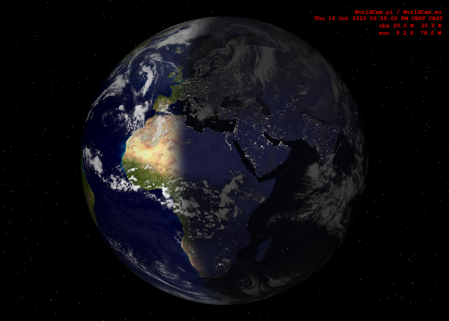 Sunlight map orthographic - Europe, Africa