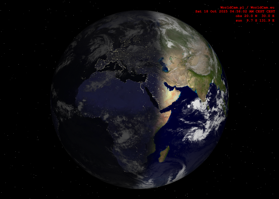 Sunlight map orthographic - Europe, Africa