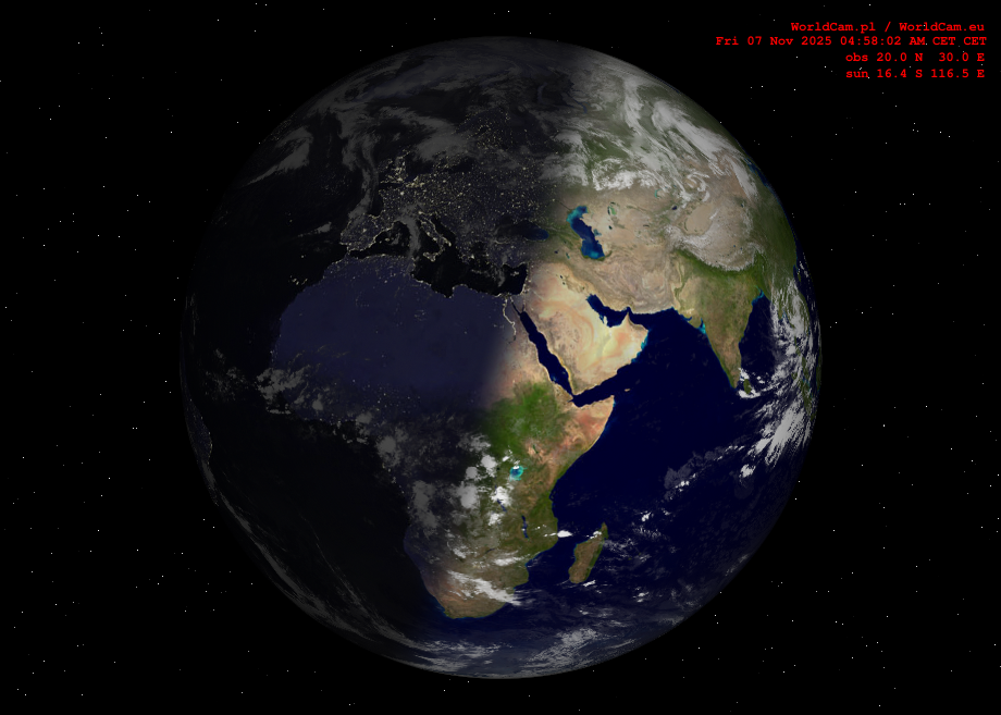 Sunlight map orthographic - Europe, Africa