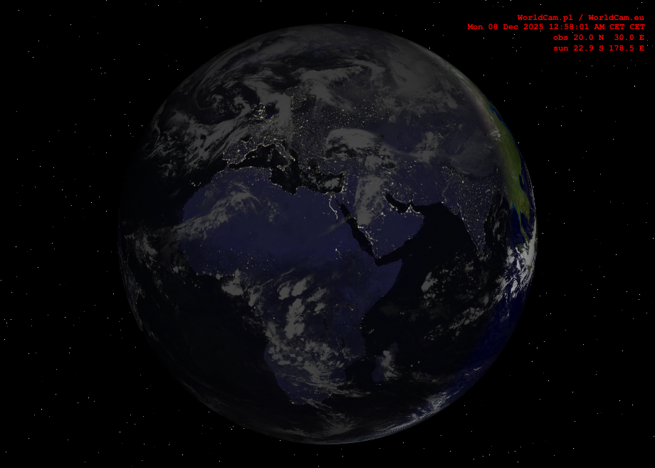 Sunlight map orthographic - Europe, Africa
