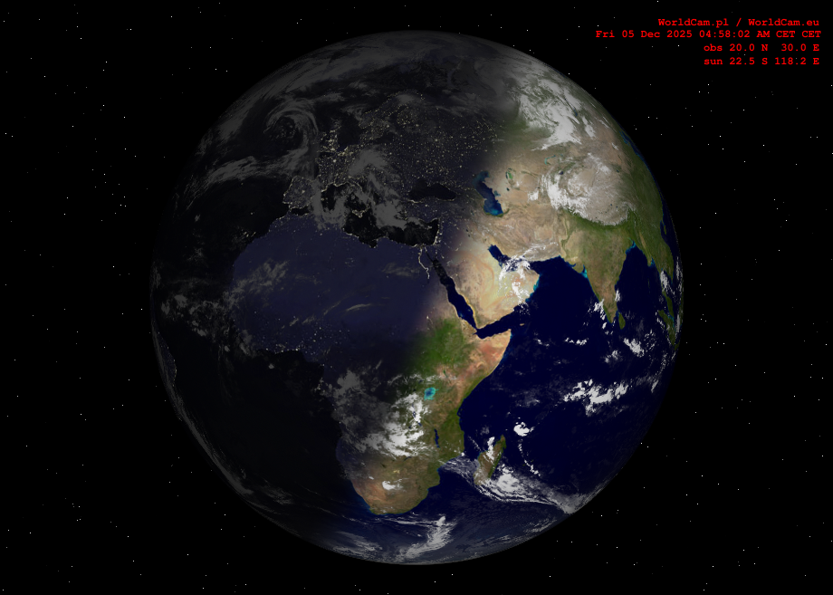 Sunlight map orthographic - Europe, Africa