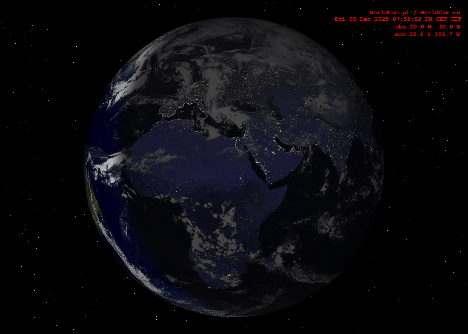 Sunlight map orthographic - Europe, Africa