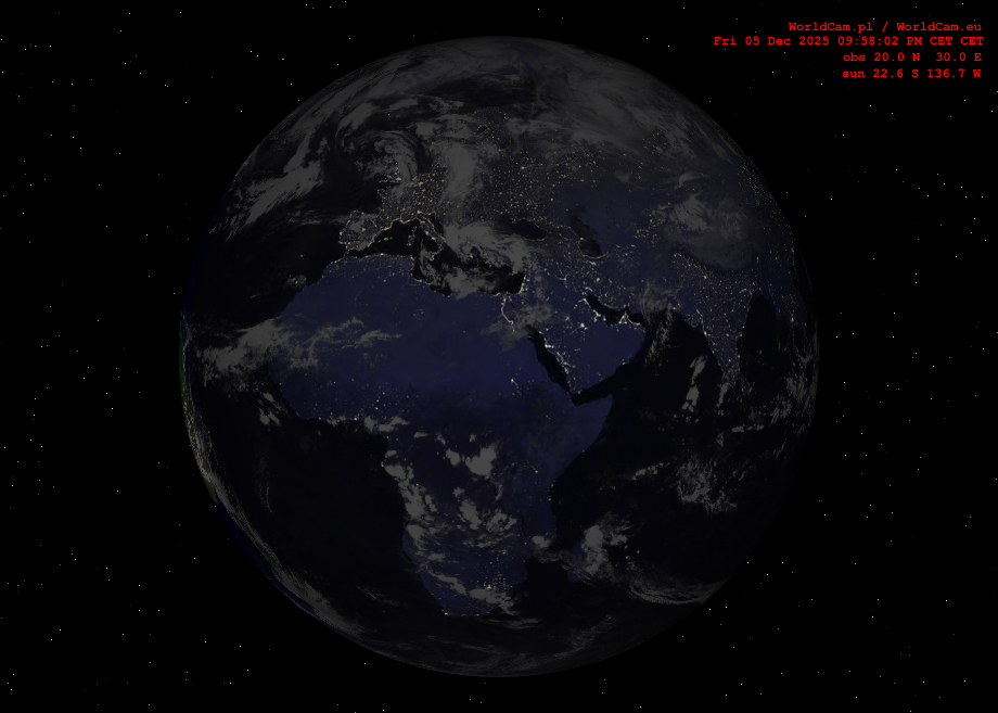 Sunlight map orthographic - Europe, Africa
