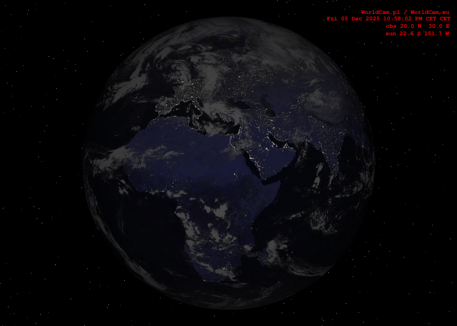 Sunlight map orthographic - Europe, Africa