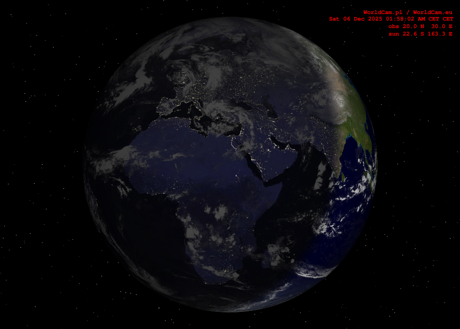 Sunlight map orthographic - Europe, Africa