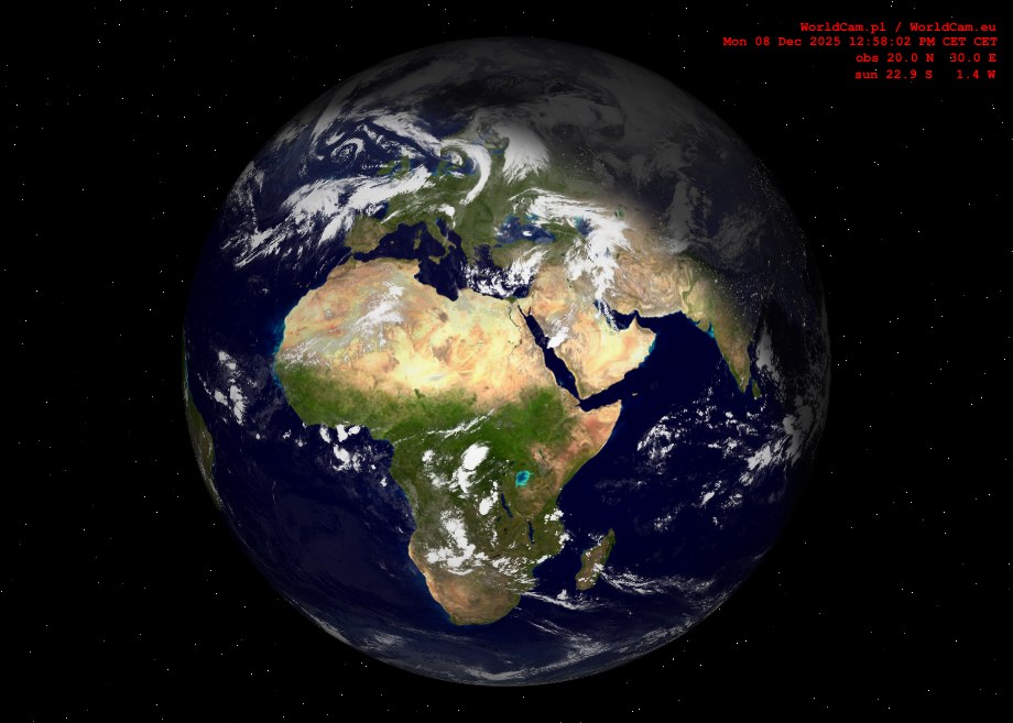 Sunlight map orthographic - Europe, Africa