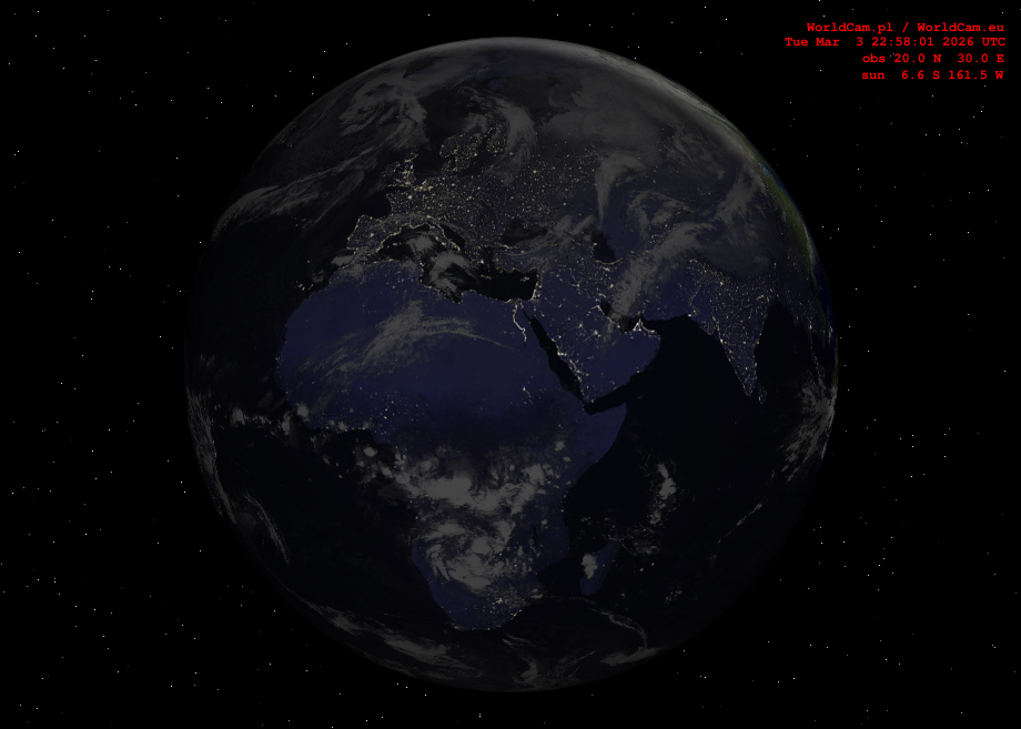 Sunlight map orthographic - Europe, Africa