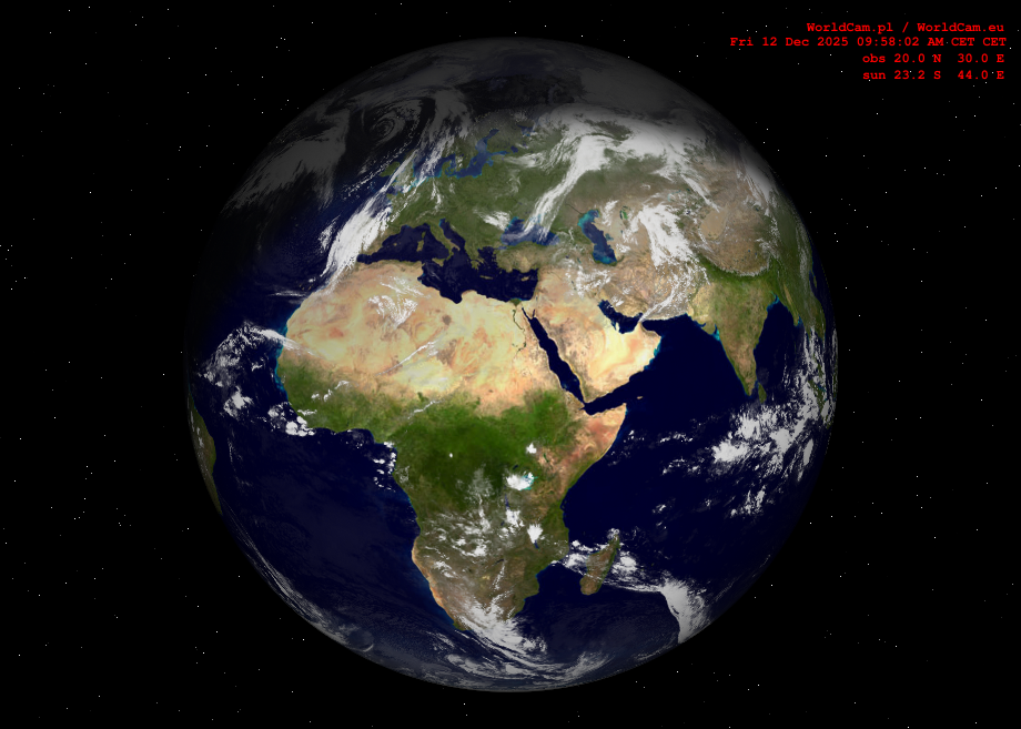 Sunlight map orthographic - Europe, Africa