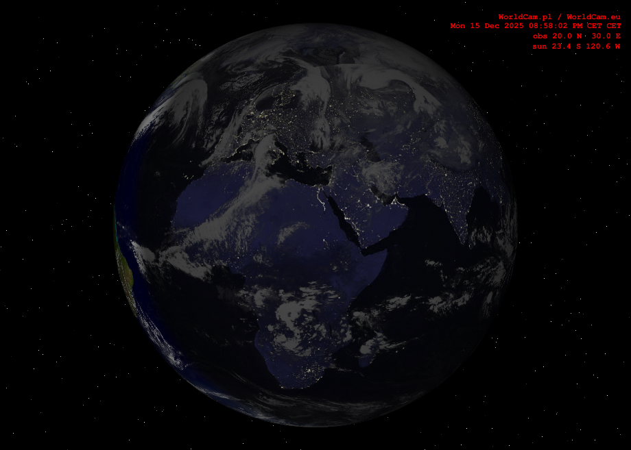 Sunlight map orthographic - Europe, Africa