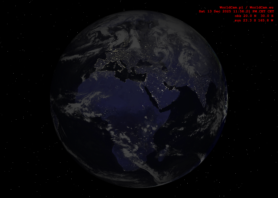 Sunlight map orthographic - Europe, Africa