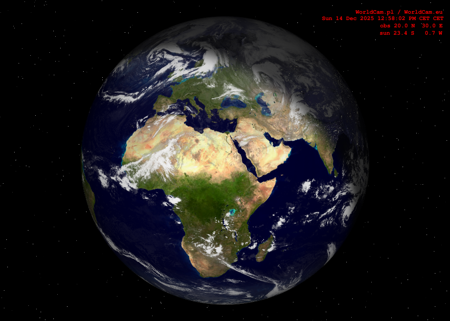 Sunlight map orthographic - Europe, Africa