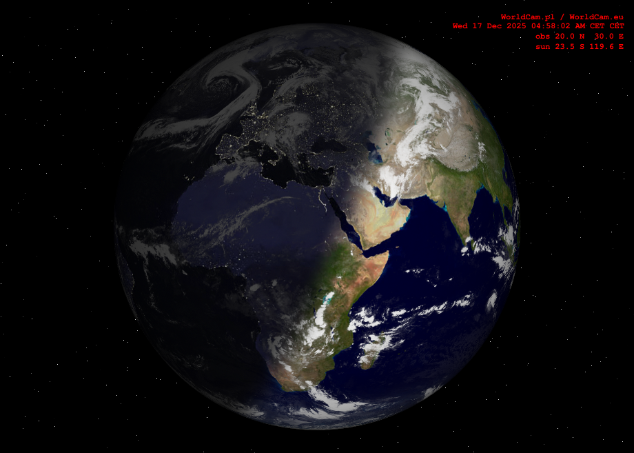 Sunlight map orthographic - Europe, Africa