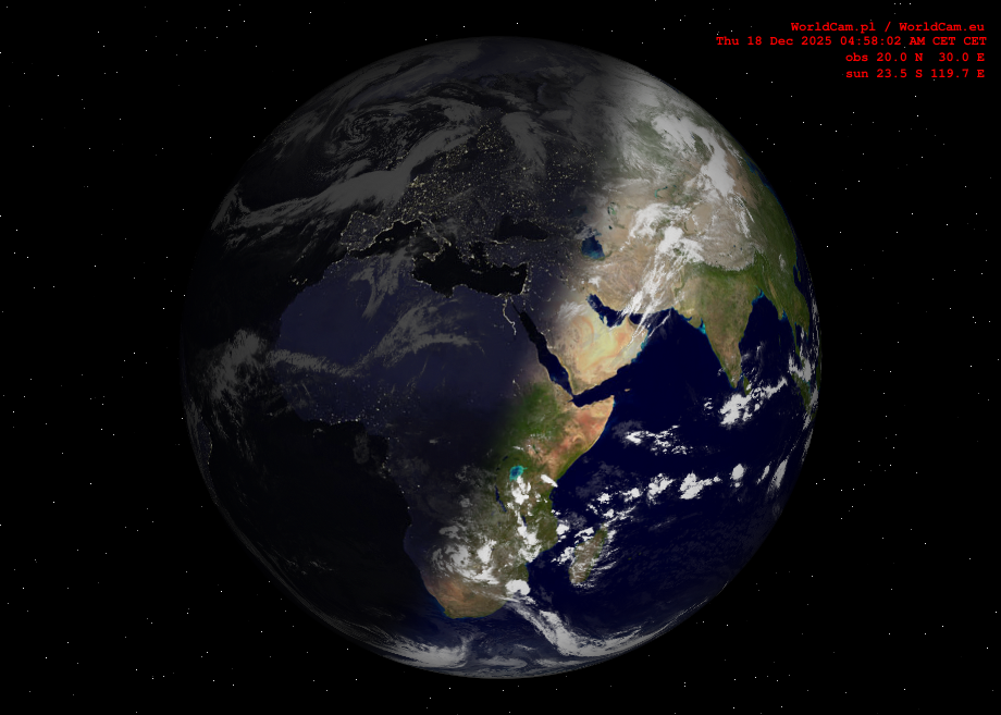 Sunlight map orthographic - Europe, Africa