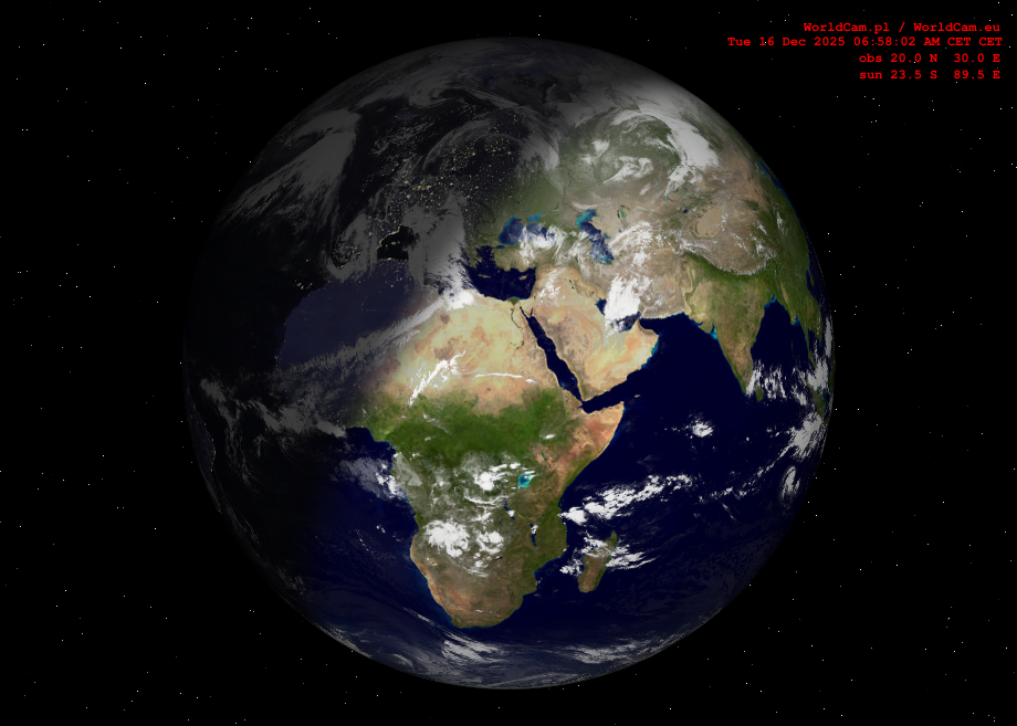 Sunlight map orthographic - Europe, Africa
