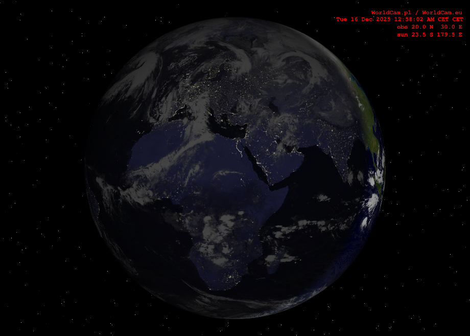 Sunlight map orthographic - Europe, Africa